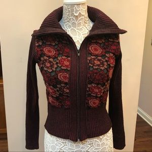 Floral Knit Full Zip Sweater